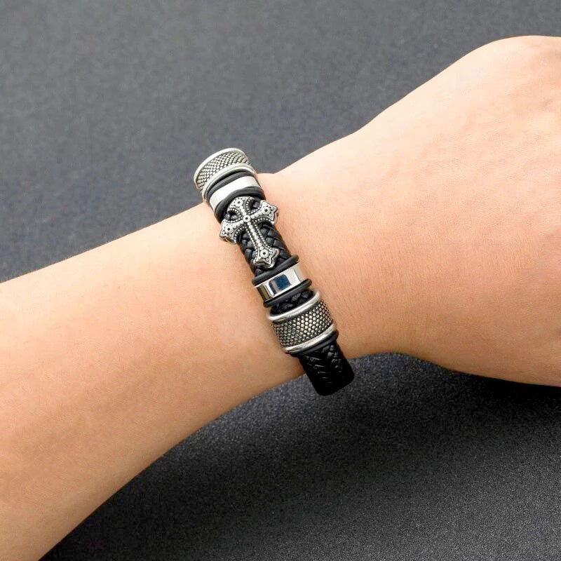 Wholesale Genuine Leather Handwoven Cross Bracelet OLY-BT-LongR003